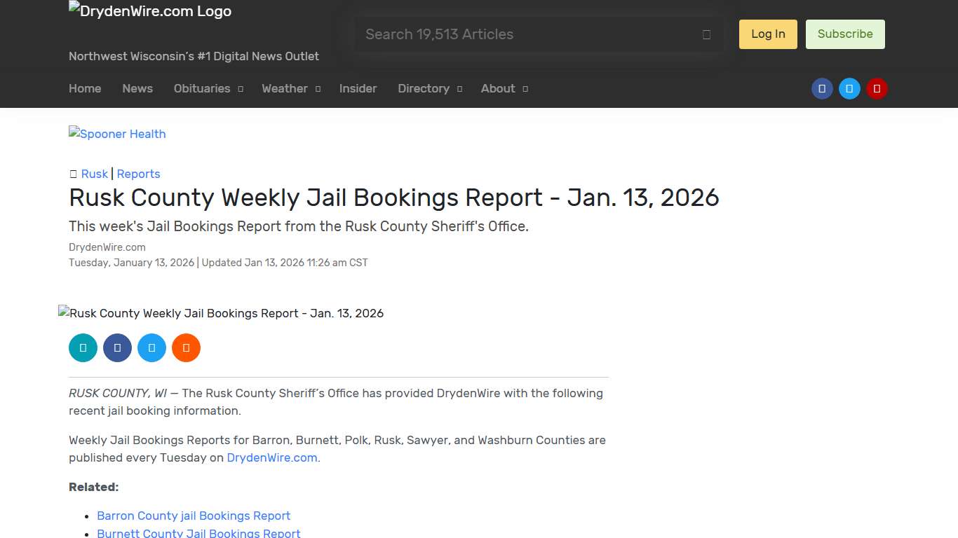 Rusk County Weekly Jail Bookings Report - Jan. 13, 2026 Recent News DrydenWire.com